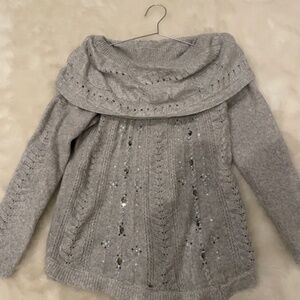 White House Black Market Gray Wool Blend Knit Sweater Soft Lightweight